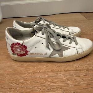 Golden Goose Superstar Private Edition Floral Sneakers Distressed White Size 7